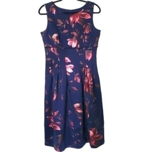 Enfocus Studio NWT Sleeveless Navy Floral Fit and Flare Midi Dress